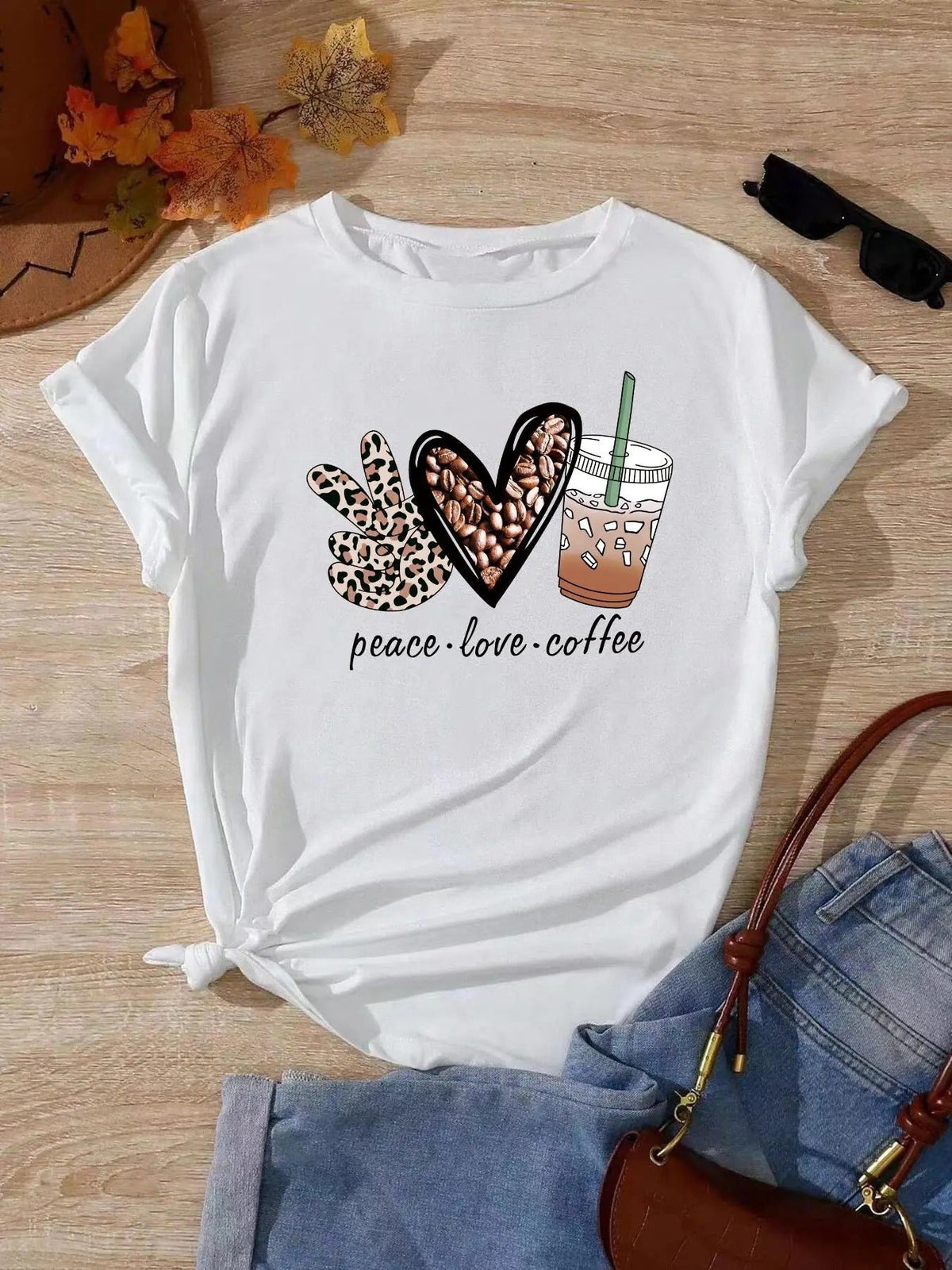Leopard Cartoon Print Round Neck Casual Short Sleeve Summer Clothes Daily T-Shirts