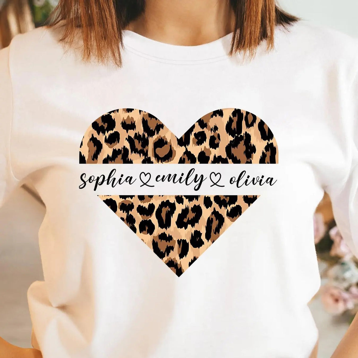 Leopard Heart Print Round Neck Casual Crew Neck Short Sleeve Daily Vacation Outdoor Clothes All Seasons T-Shirts