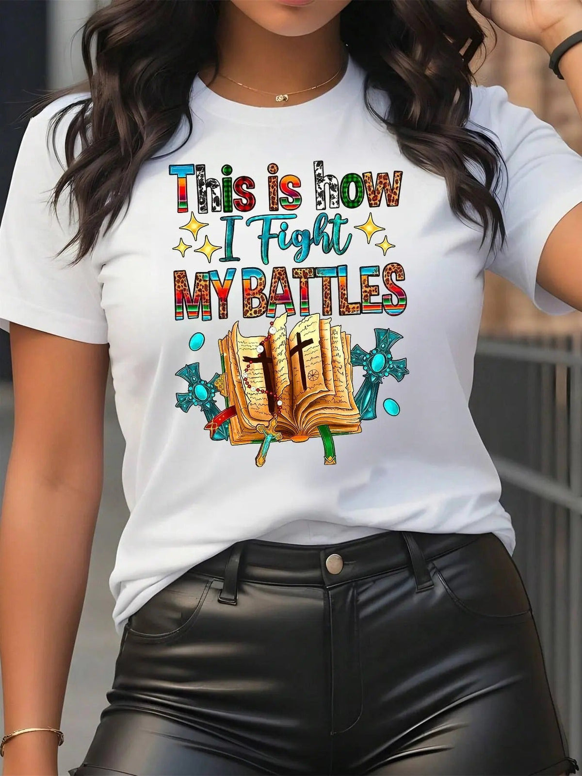 Letter & Bible Print Round Neck Casual Crew Neck Short Sleeve Daily Vacation Outdoor Clothes Summer T-Shirts