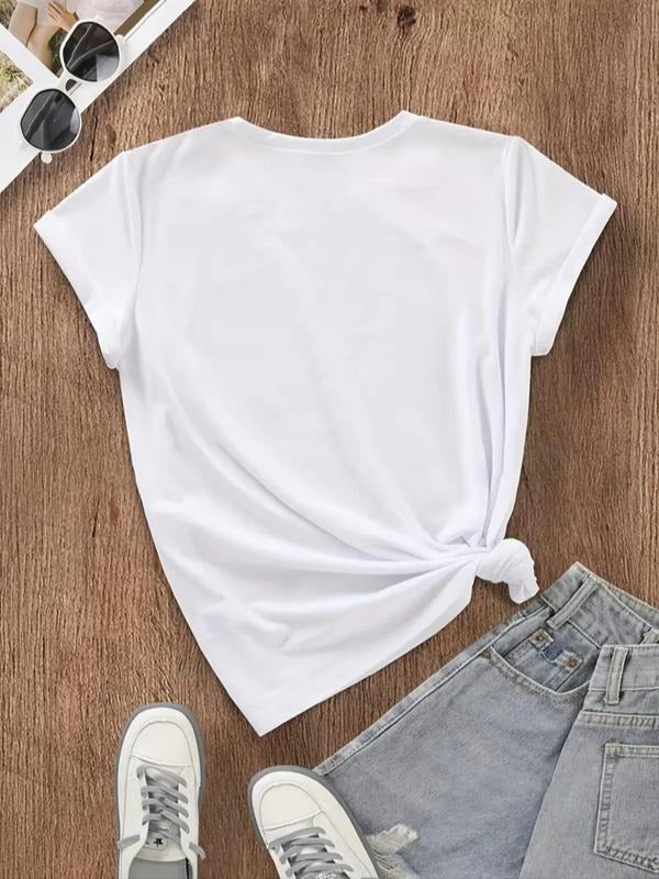 Letter & Bull Head Print Round Neck Casual Short Sleeve Crew Neck Daily Clothes All Seasons T-Shirts