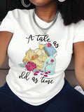 Letter & Floral Print Round Neck Casual Short Sleeve Summer Clothes Daily T-Shirts