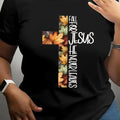Letter & Leaf Print Round Neck Casual Short Sleeve Crew Neck Summer Top Daily T-Shirts