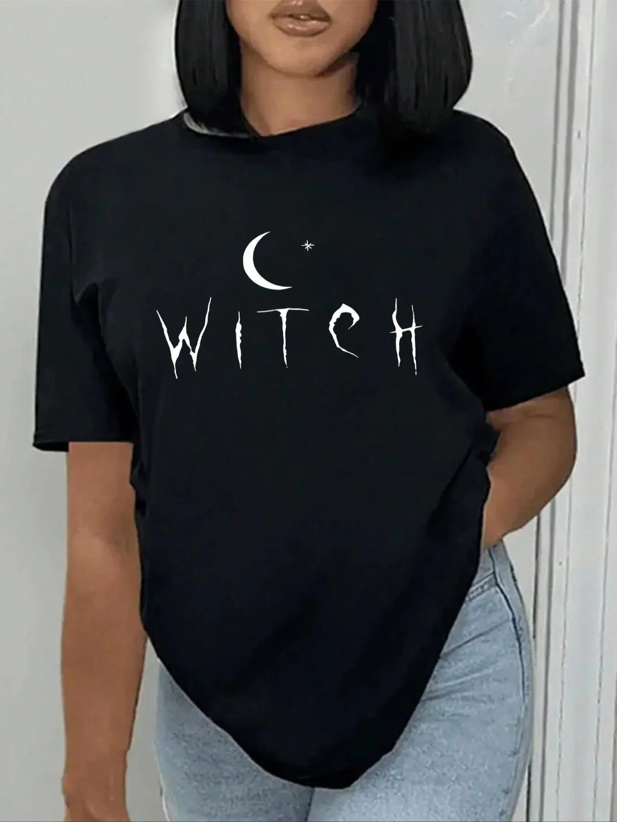 Letter & Moon Print Round Neck Casual Short Sleeve Crew Neck Daily Clothes All Seasons T-Shirts
