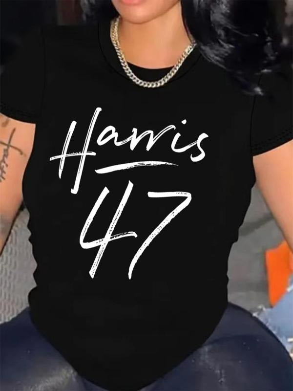 Letter & Number Print Round Neck Casual Crew Neck Daily Vacation Outdoor Clothes Spring & Fall T-Shirts