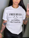 Letter & Smile Face Print Round Neck Casual Short Sleeve Daily Summer T-Shirts