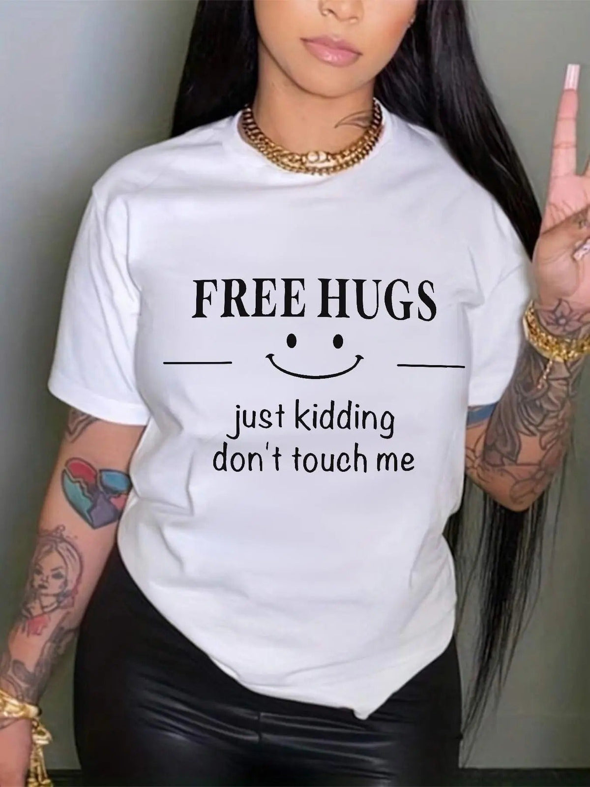 Letter & Smile Face Print Round Neck Casual Short Sleeve Daily Summer T-Shirts