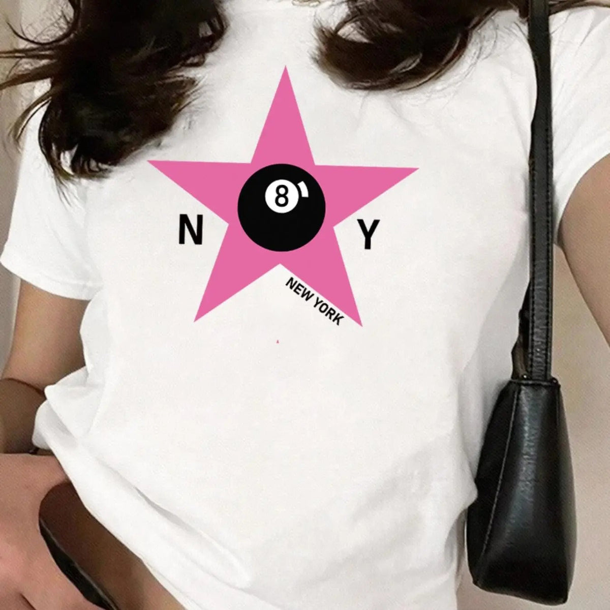 Letter & Star Print Round Neck Casual Short Sleeve Daily Summer Clothes T-Shirts