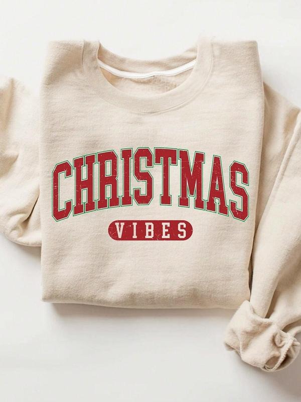 Letter Print Crew Neck Casual Drop Shoulder Long Sleeve Fall & Winter Clothes Daily T-Shirts