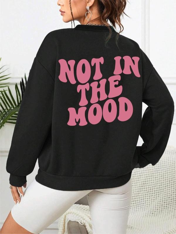 Letter Print Crew Neck Long Sleeve Drop Shoulder Loose Tops Casual Fall Clothes Streetwear T-Shirts
