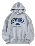 Letter Print Drawstring Pocket Casual Long Sleeve Hooded Fall & Winter ' Top Daily T-Shirts