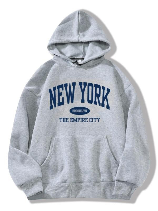 Letter Print Drawstring Pocket Casual Long Sleeve Hooded Fall & Winter ' Top Daily T-Shirts