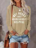 Letter Print Round Neck Casual Long Sleeve Crew Neck Fall & Winter Clothes Daily T-Shirts