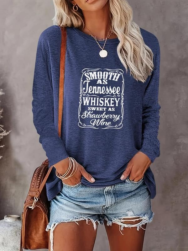 Letter Print Round Neck Casual Long Sleeve Crew Neck Spring & Fall Top Daily T-Shirts