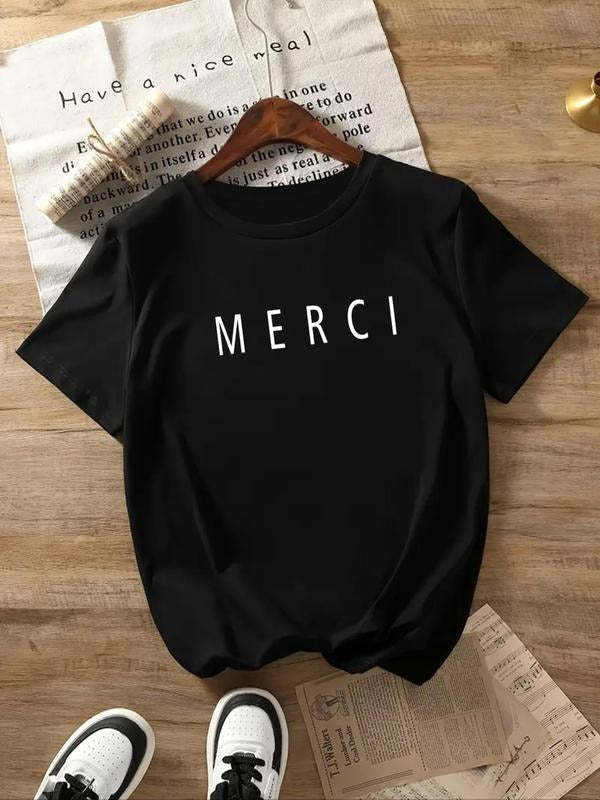 Letter Print Round Neck Casual Short Sleeve Crew Neck Daily Clothes All Seasons 02 T-Shirts