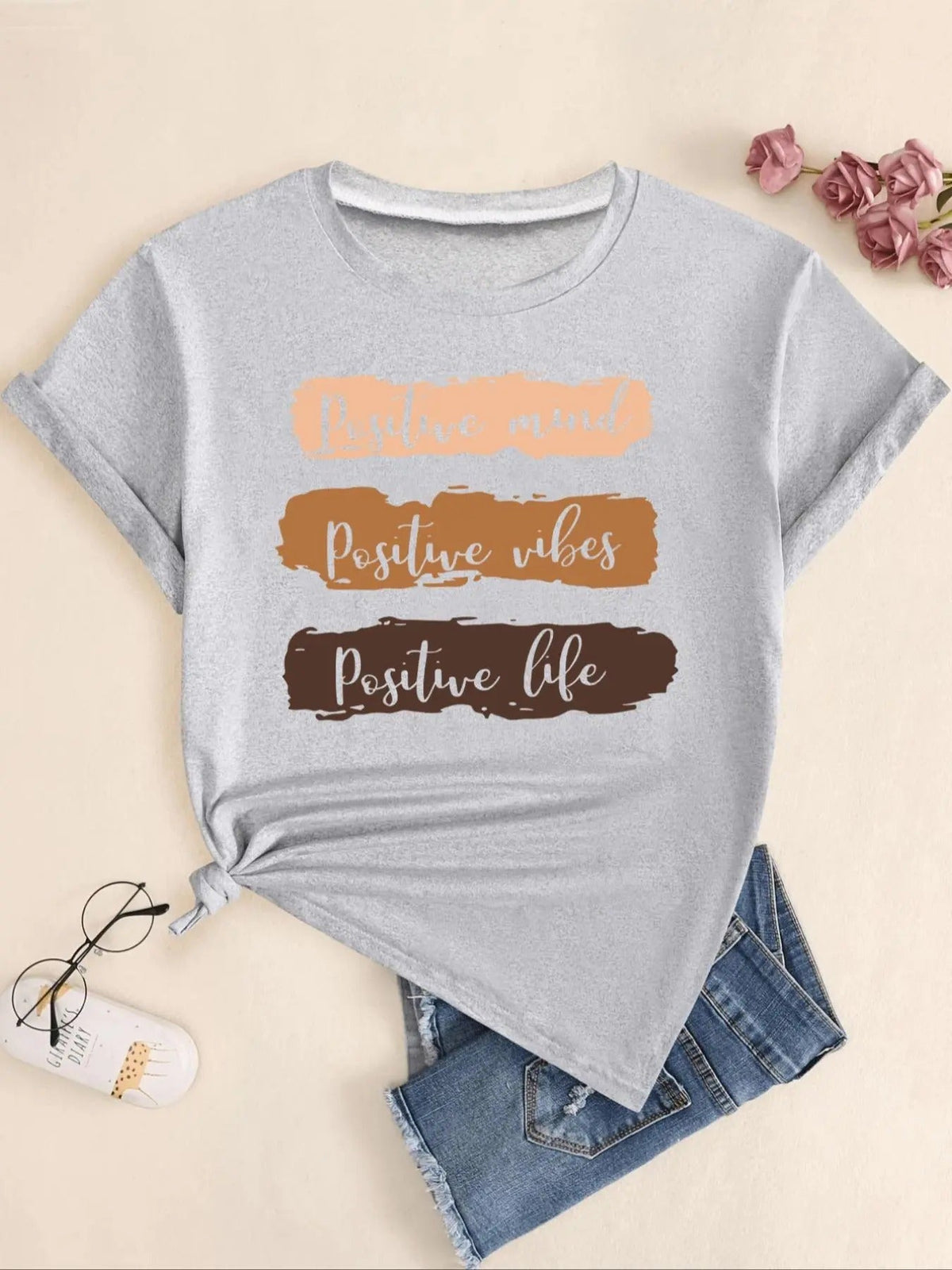Letter Print Round Neck Casual Short Sleeve Crew Neck Summer Top Daily Wearstyle{N002}5 T-Shirts