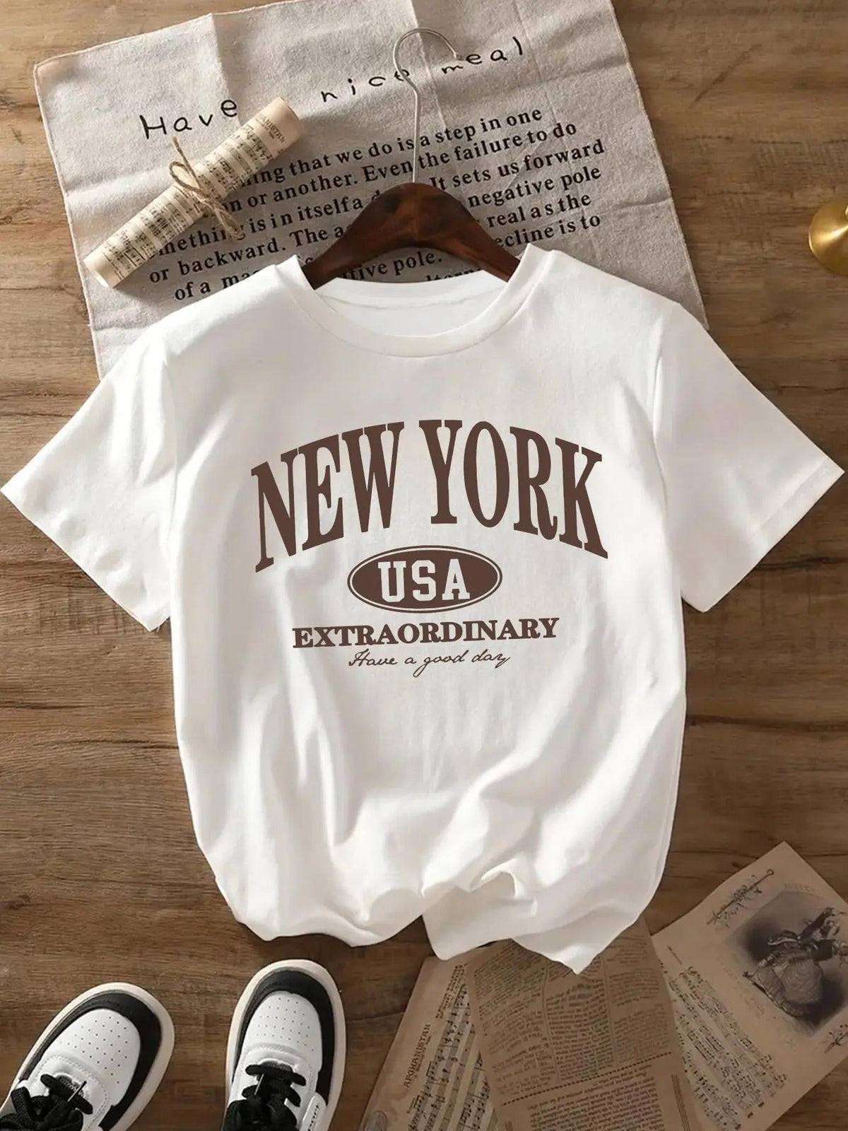 Letter Print Round Neck Casual Short Sleeve Crew Neck Daily Clothes All Seasonsstyle{N002}11 T-Shirts