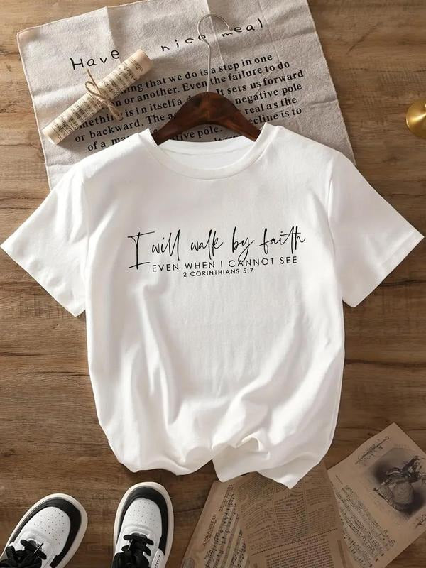 Letter Print Round Neck Casual Short Sleeve Crew Neck Daily Clothes All Seasonsstyle{N002}5 T-Shirts