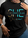 Letter Print Round Neck Casual Short Sleeve Crew Neck Spring & Fall Top Daily Going Out Tops T-Shirts