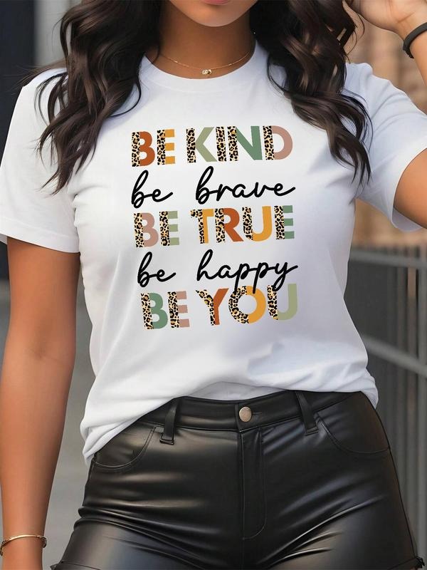 Letter Print Round Neck Casual Short Sleeve Crew Neck Summer Top Daily Wearstyle{N002}2 T-Shirts