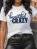Letter Print Round Neck Casual Short Sleeve Crew Neck Summer Top Daily Wearstyle{N002}7 T-Shirts