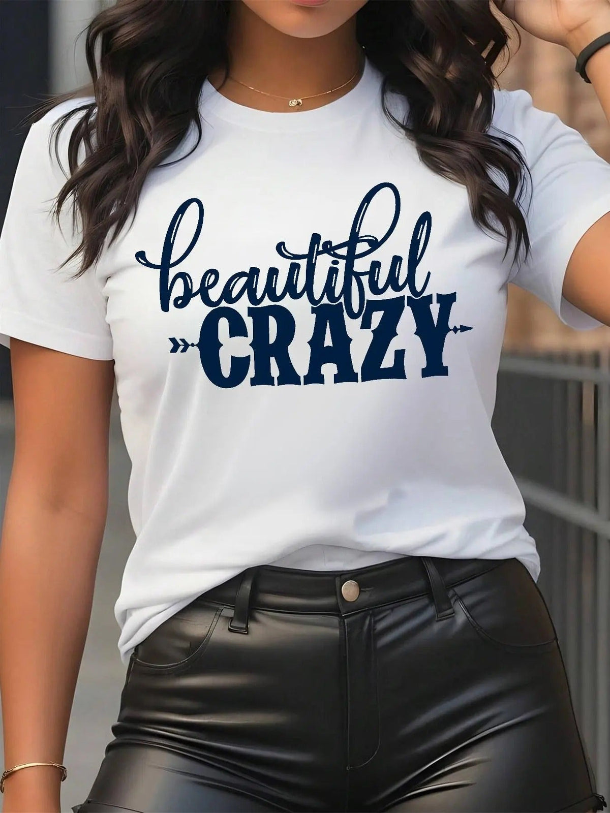 Letter Print Round Neck Casual Short Sleeve Crew Neck Summer Top Daily Wearstyle{N002}7 T-Shirts