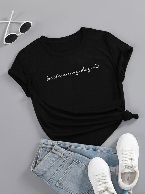 Letter Print Round Neck Casual Crew Neck Short Sleeve Daily Vacation Outdoor Clothes All Seasonsstyle{N002}12 T-Shirts