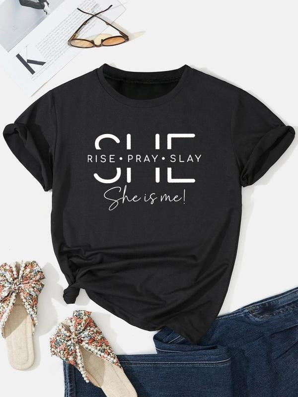 Letter Print Round Neck Casual Crew Neck Short Sleeve Daily Vacation Outdoor Clothes All Seasonsstyle{N002}9 T-Shirts