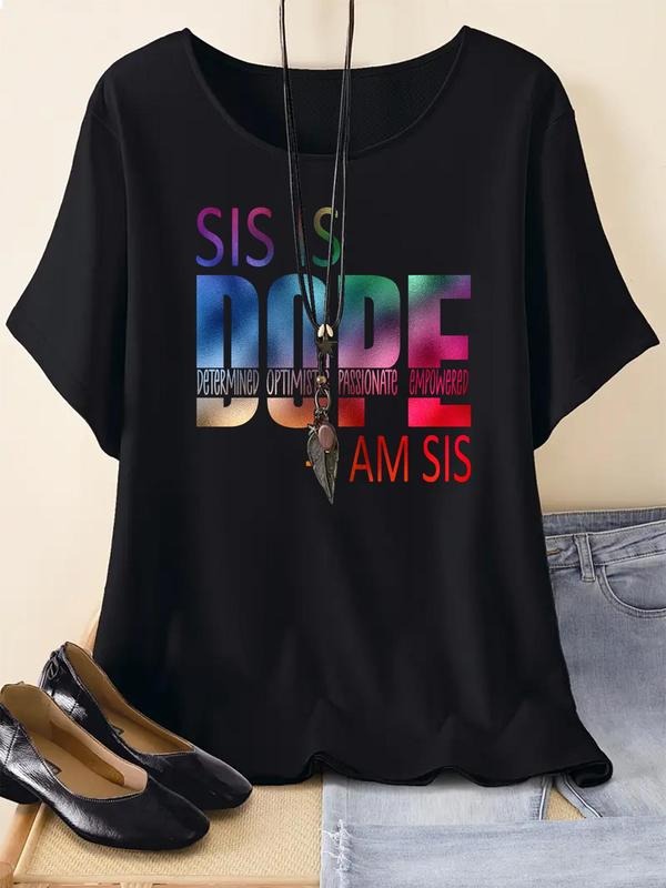 Letter Print Round Neck Casual Crew Neck Short Sleeve Daily Vacation Outdoor Clothes Summerstyle{N002}5 T-Shirts