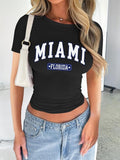 Letter Print Round Neck Casual Crew Neck Daily Vacation Outdoor Clothes Summer Top T-Shirts
