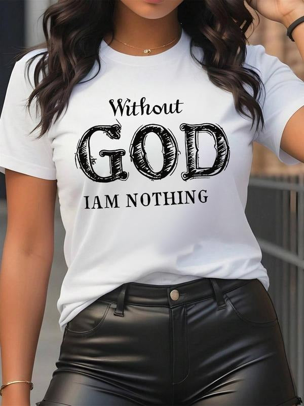 Letter Print Round Neck Casual Short Sleeve Summer Clothes Daily T-Shirts