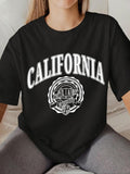 Letter Print Round Neck Casual Drop Shoulder Short Sleeve Daily All Seasons T-Shirts