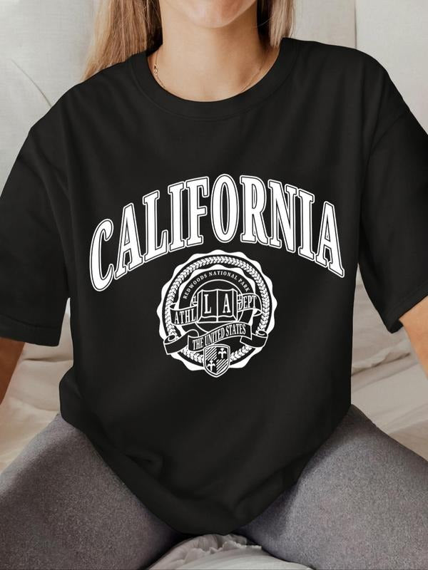 Letter Print Round Neck Casual Drop Shoulder Short Sleeve Daily All Seasons T-Shirts