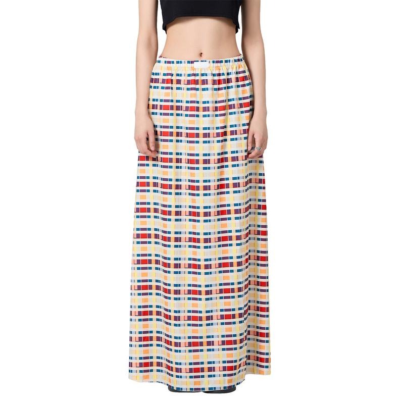 Long Skirts Plaid Elastic Waist Skirts Spring Summer Casual Skirts Streetwear Cotton Womenswear T-Shirts