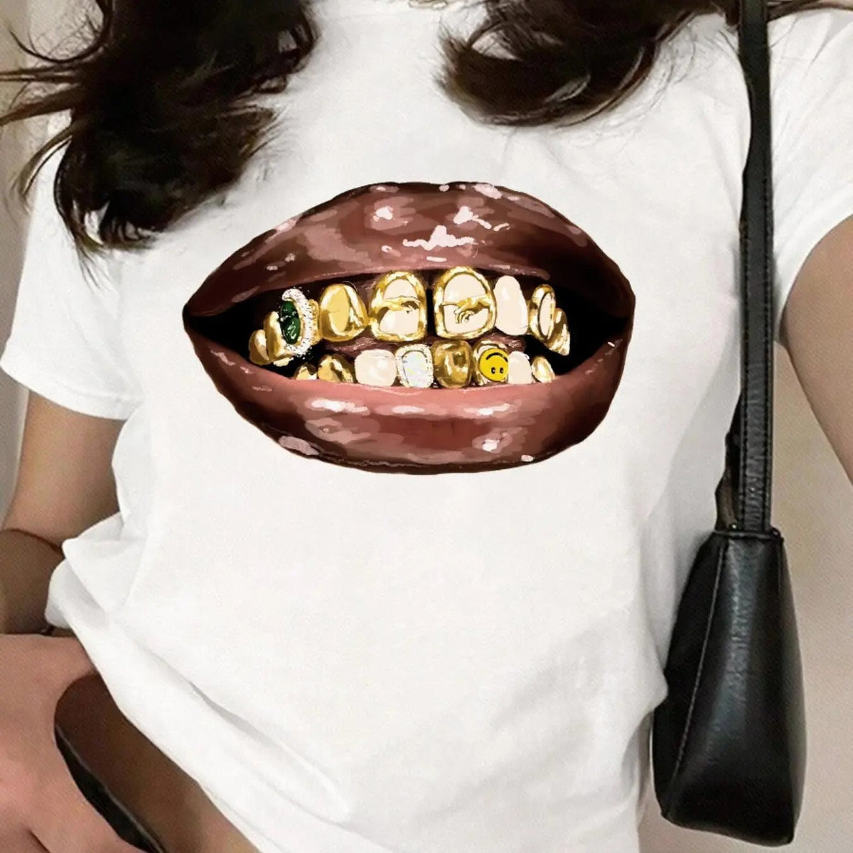 Mouth Print Round Neck Casual Crew Neck Daily Vacation Outdoor Tops Spring & Fall T-Shirts