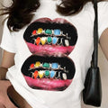Mouth Print Round Neck Casual Short Sleeve Daily Summer Clothes T-Shirts
