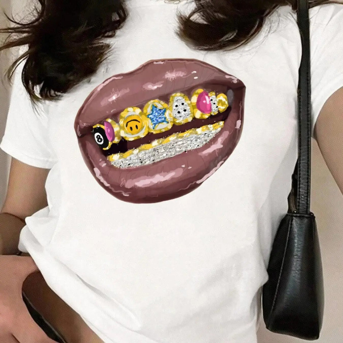 Mouth Print Round Neck Casual Short Sleeve Daily Summer Clothesstyle{N002}2 T-Shirts