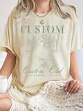 Palm Tree & Letter Print Round Neck Casual Short Sleeve Summer Clothes Daily T-Shirts