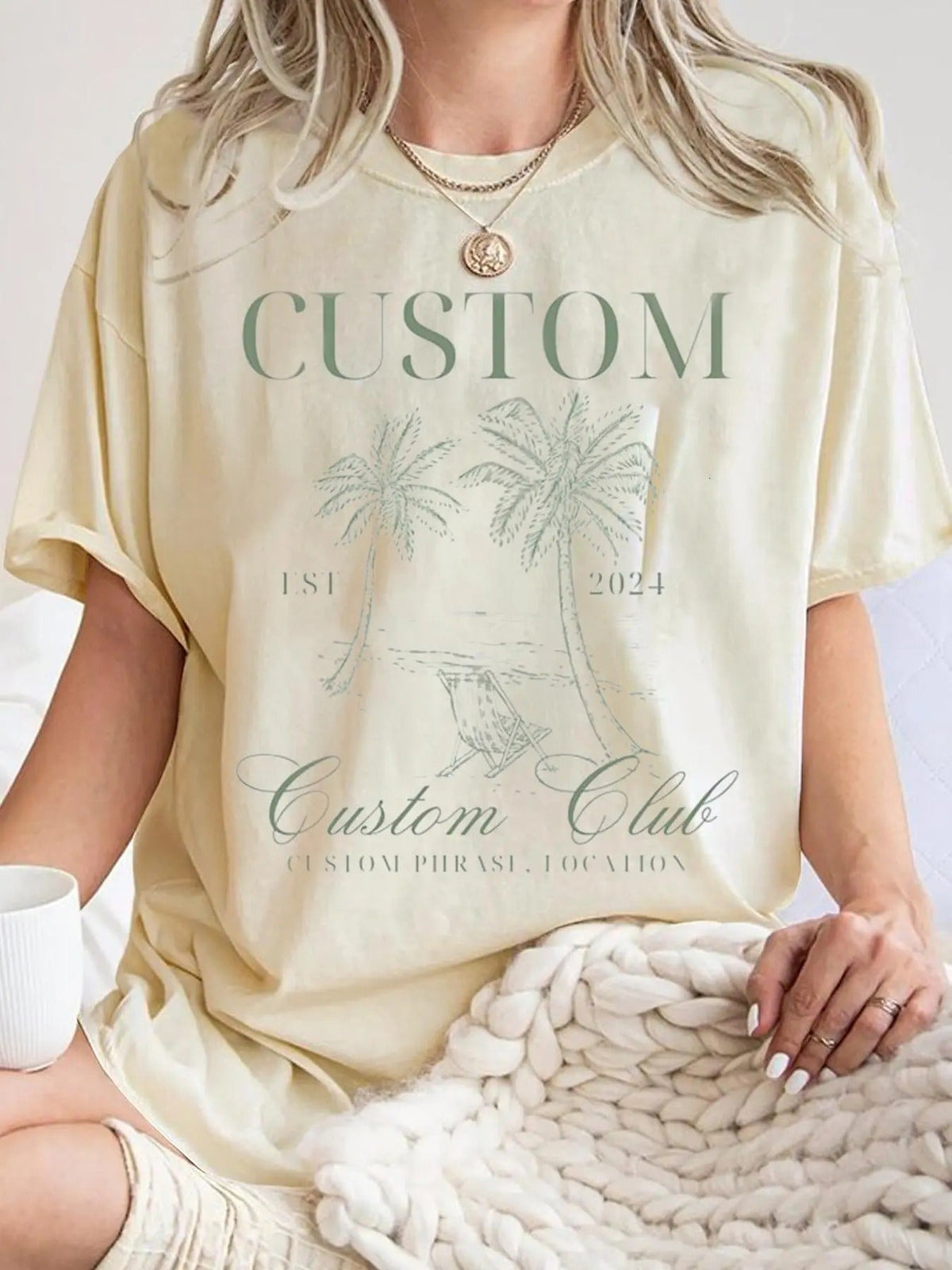 Palm Tree & Letter Print Round Neck Casual Short Sleeve Summer Clothes Daily T-Shirts