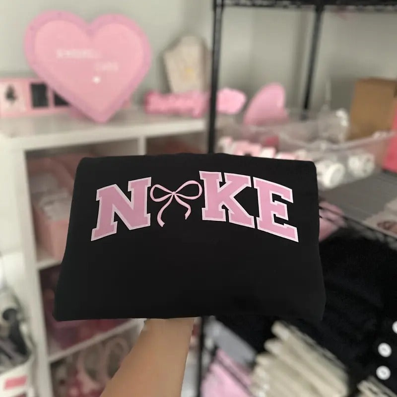 Pink Bow Medium Heavy Fabric Loose Fit Womenswear Tops T-Shirts