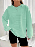 Plain Drop Shoulder Waffle Knit Casual Long Sleeve Round Neck Spring & Fall Clothes Daily T-Shirts
