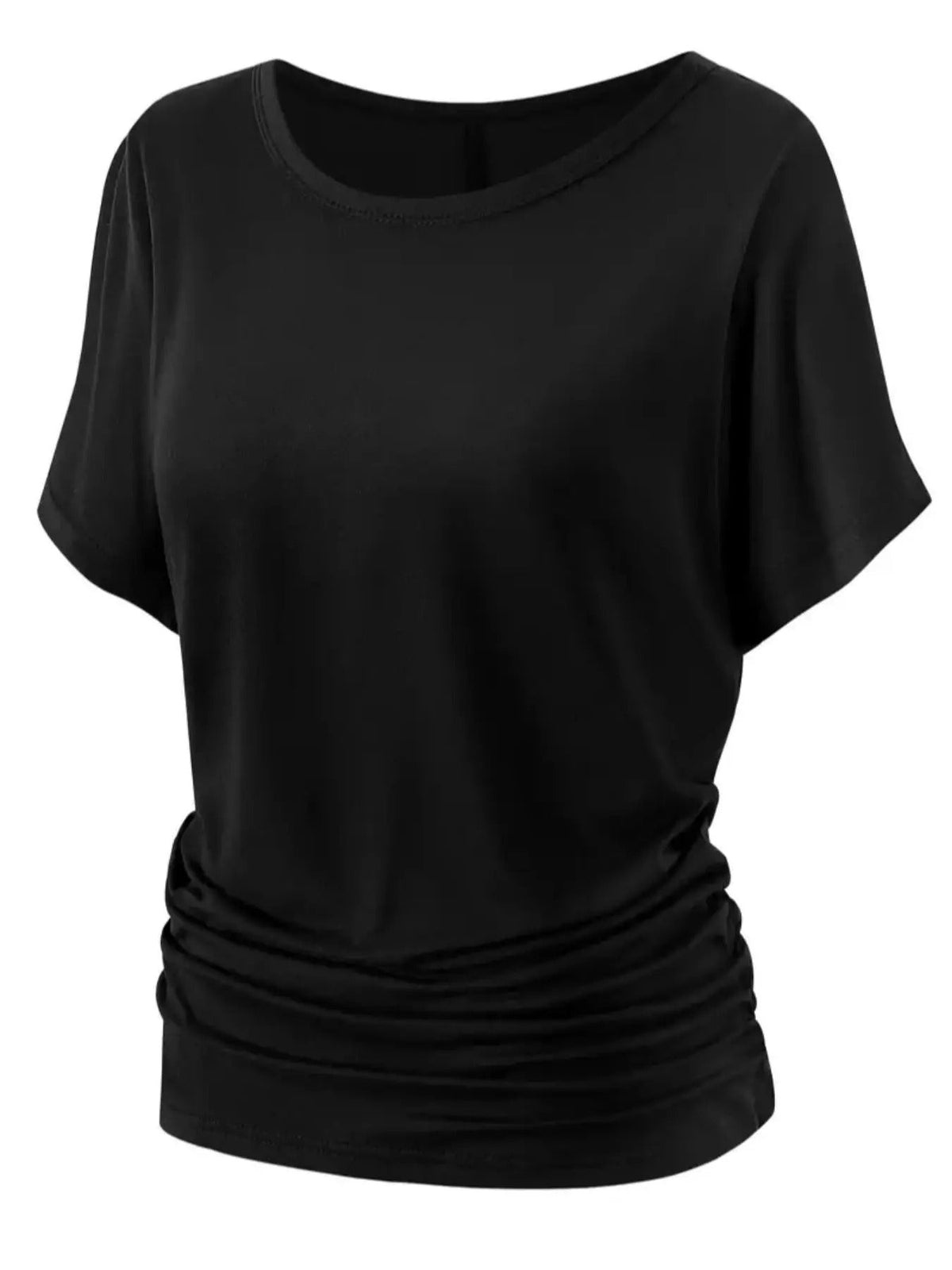 Plain Ruched Batwing Sleeve Casual Short Sleeve Round Neck Summer Clothes Daily T-Shirts