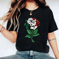 Rose & Mexican Flag Print Round Neck Mexico Floral Shirt Short Sleeve Shirt Casual T-Shirts