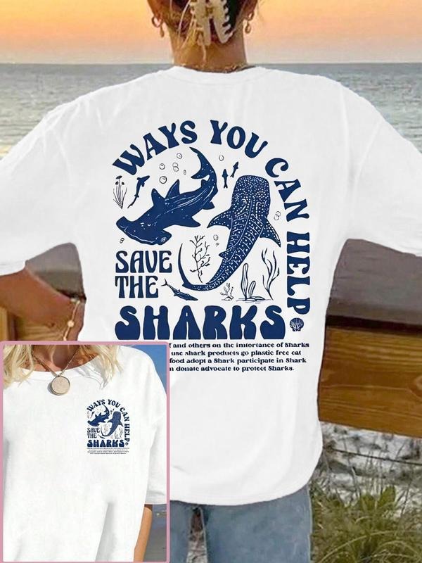 Shark Print Round Neck Casual Short Sleeve Crew Neck Daily Clothes All Seasons Top T-Shirts