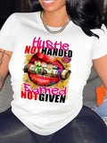 Slogan & Lip Print Round Neck Casual Short Sleeve Daily Vacation Outdoor Summer Clothes T-Shirts