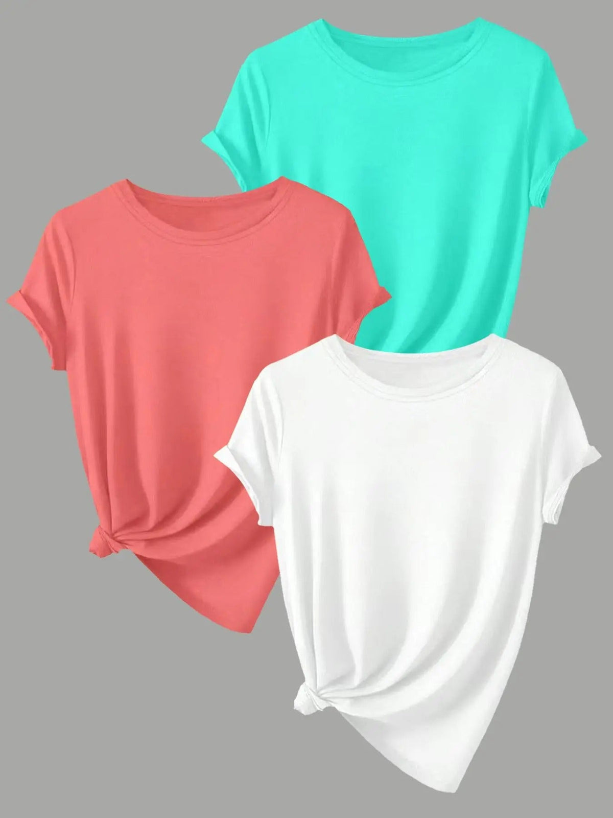 Solid Round Neck Casual Short Sleeve Crew Neck Daily Clothes Summerstyle{N002}3 T-Shirts