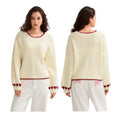 Spring Autumn Knit Long Sleeve O Neck Heart Print Loose Knitwear T-Shirts
