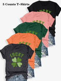 St Patrick'S Day Letter & Clover Print Round Neck Casual Short Sleeve Summer Clothes Daily T-Shirts