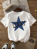Star & Letter Print Round Neck Casual Short Sleeve Daily All Seasons T-Shirts