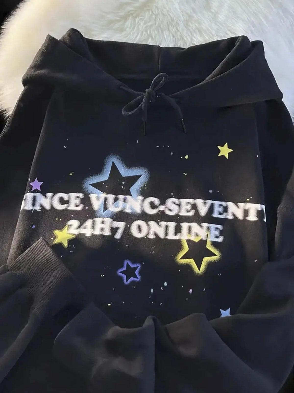 Star Print Drawstring Pocket Casual Long Sleeve Hooded Spring & Fall Clothes Daily T-Shirts