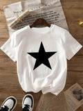 Star Print Round Neck Casual Short Sleeve Crew Neck Daily Clothes All Seasons T-Shirts